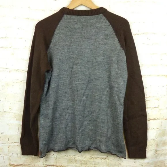 Element Skateboards Sweater Mens M Brown Gray Spell Out Logo Wool Knit Crew Y2K - Picture 2 of 10